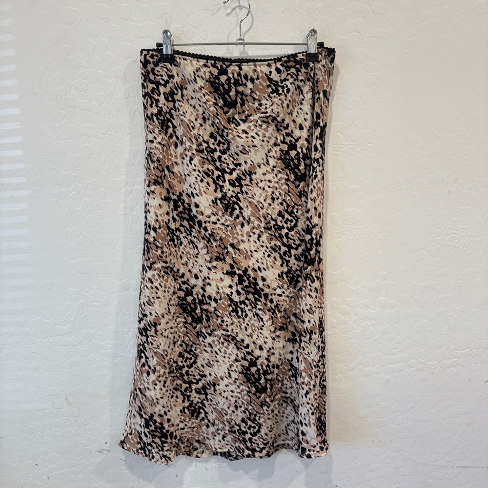 Y2K Leopard Print Midi Skirt Womens Medium Black Brown Animal Renee C.